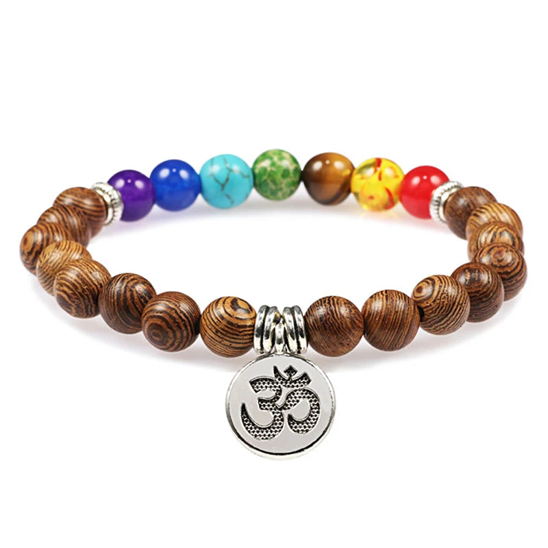 Hot Sale Men Natural Wood Beads Bracelets Healing Buddha Cross Owl Helmet 7 Chakras Beaded Bracelets&Bangles Women Yoga Jewelry