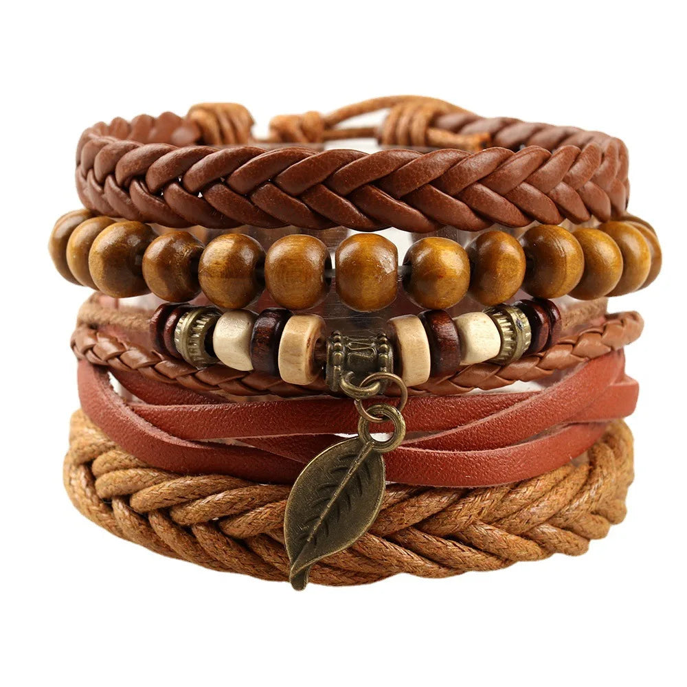 Wholesale Best-selling Multi-layer Buddha Bead Beaded Bracelets Men's Retro Style Multi-layer Elastic Thread Adjustable Wooden