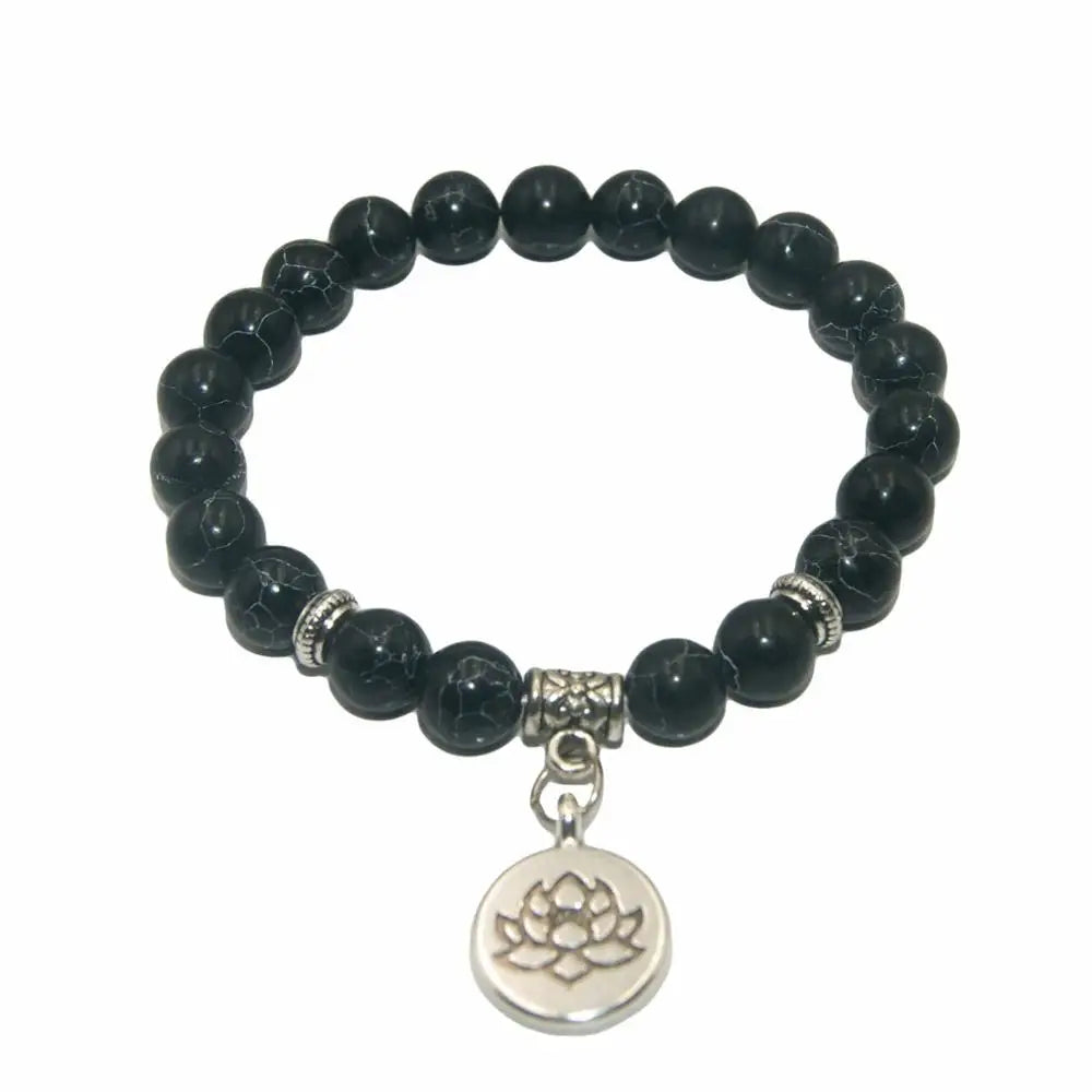 Natural Stone Lotus Buddha Beads Amethysts Agates Lapis lazuli Tiger Eye Turquoises Bracelet For Women Men Yoga bracelet Femme