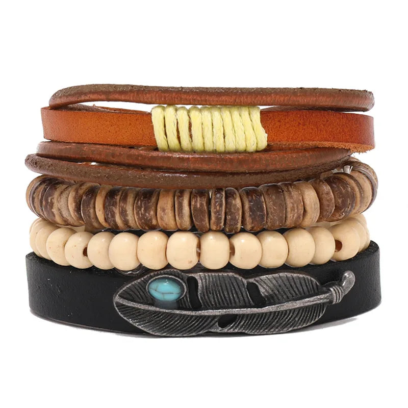 Wholesale Best-selling Multi-layer Buddha Bead Beaded Bracelets Men's Retro Style Multi-layer Elastic Thread Adjustable Wooden