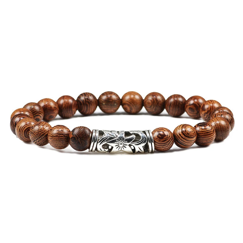 Hot Sale Men Natural Wood Beads Bracelets Healing Buddha Cross Owl Helmet 7 Chakras Beaded Bracelets&Bangles Women Yoga Jewelry