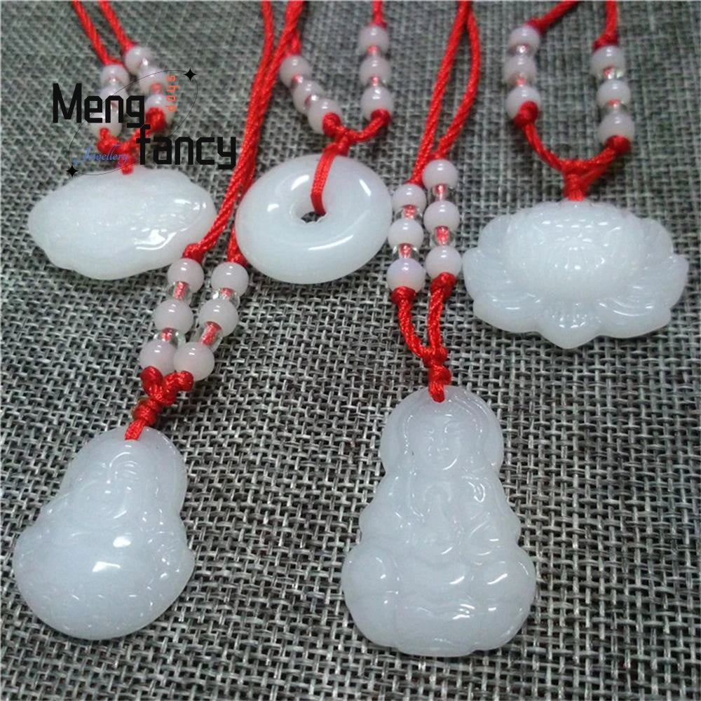 Natural Hetian White Jade Guanyin Maitreya Buddha Long Life Lock Lotus Pendant Best Selling Buddhist Amulet Fashion Fine Jewelry