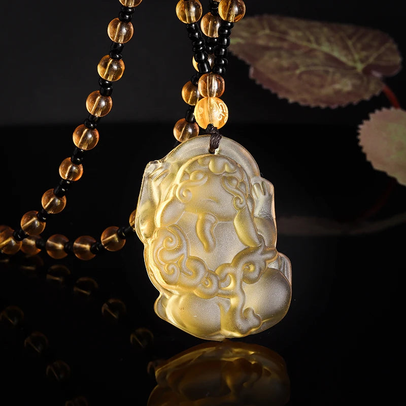Retro Ethnic Fashion Black Dragon Obsidian Pendant Necklace Jewelry Men's Jade Maitreya Buddha Gift Amulet Jewelry