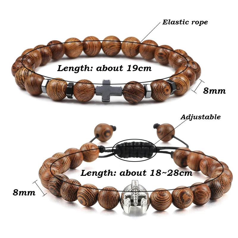 Hot Sale Men Natural Wood Beads Bracelets Healing Buddha Cross Owl Helmet 7 Chakras Beaded Bracelets&Bangles Women Yoga Jewelry