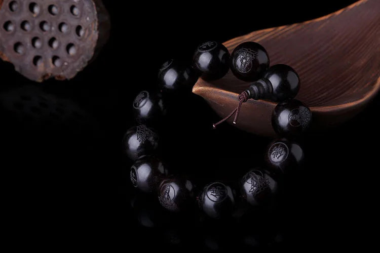 Natural Ebony 15mm 20mm Beads Buddhist Prayer Bracelets Great Sculpture Buddha Bracelet Men Women Meditation Jewelry