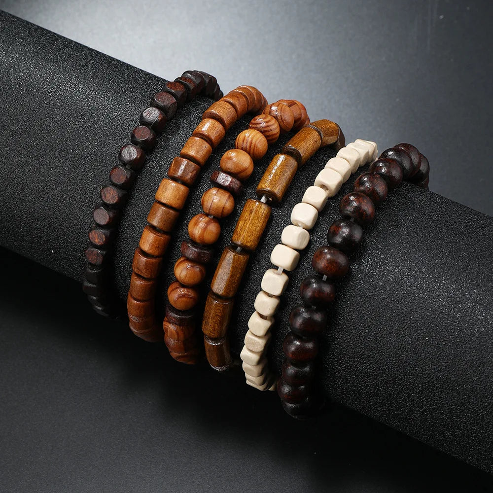 Wholesale Best-selling Multi-layer Buddha Bead Beaded Bracelets Men's Retro Style Multi-layer Elastic Thread Adjustable Wooden