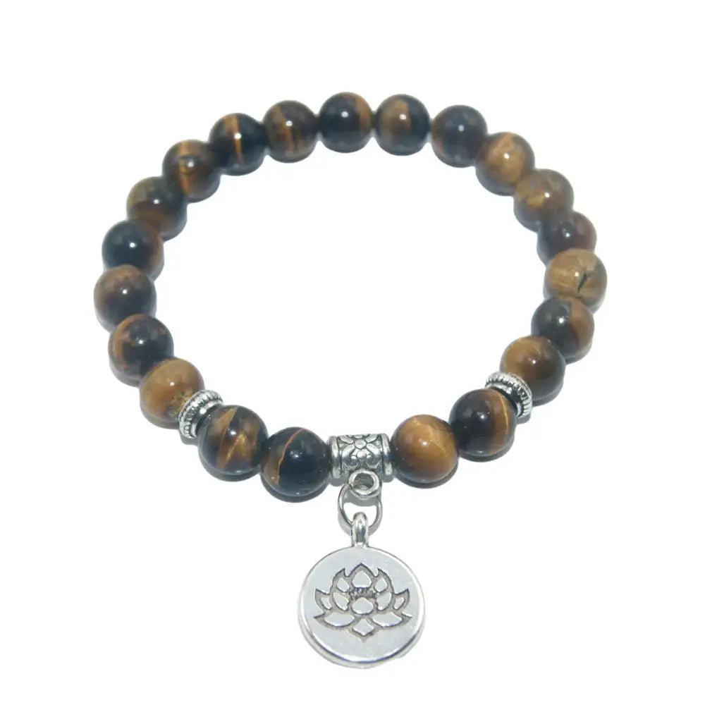 Natural Stone Lotus Buddha Beads Amethysts Agates Lapis lazuli Tiger Eye Turquoises Bracelet For Women Men Yoga bracelet Femme