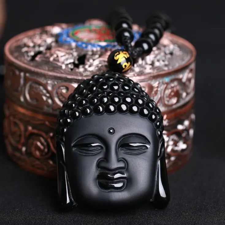 Retro Ethnic Fashion Black Dragon Obsidian Pendant Necklace Jewelry Men's Jade Maitreya Buddha Gift Amulet Jewelry