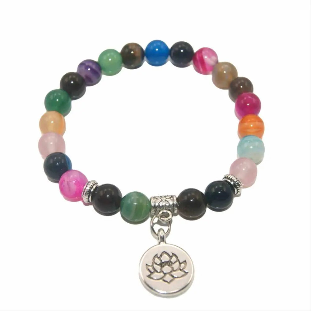Natural Stone Lotus Buddha Beads Amethysts Agates Lapis lazuli Tiger Eye Turquoises Bracelet For Women Men Yoga bracelet Femme
