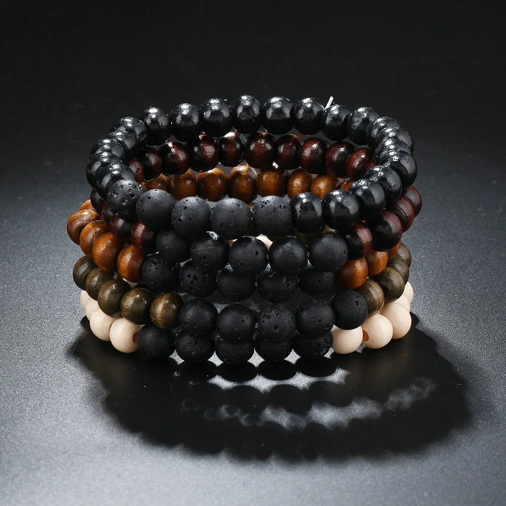 Wholesale Best-selling Multi-layer Buddha Bead Beaded Bracelets Men's Retro Style Multi-layer Elastic Thread Adjustable Wooden