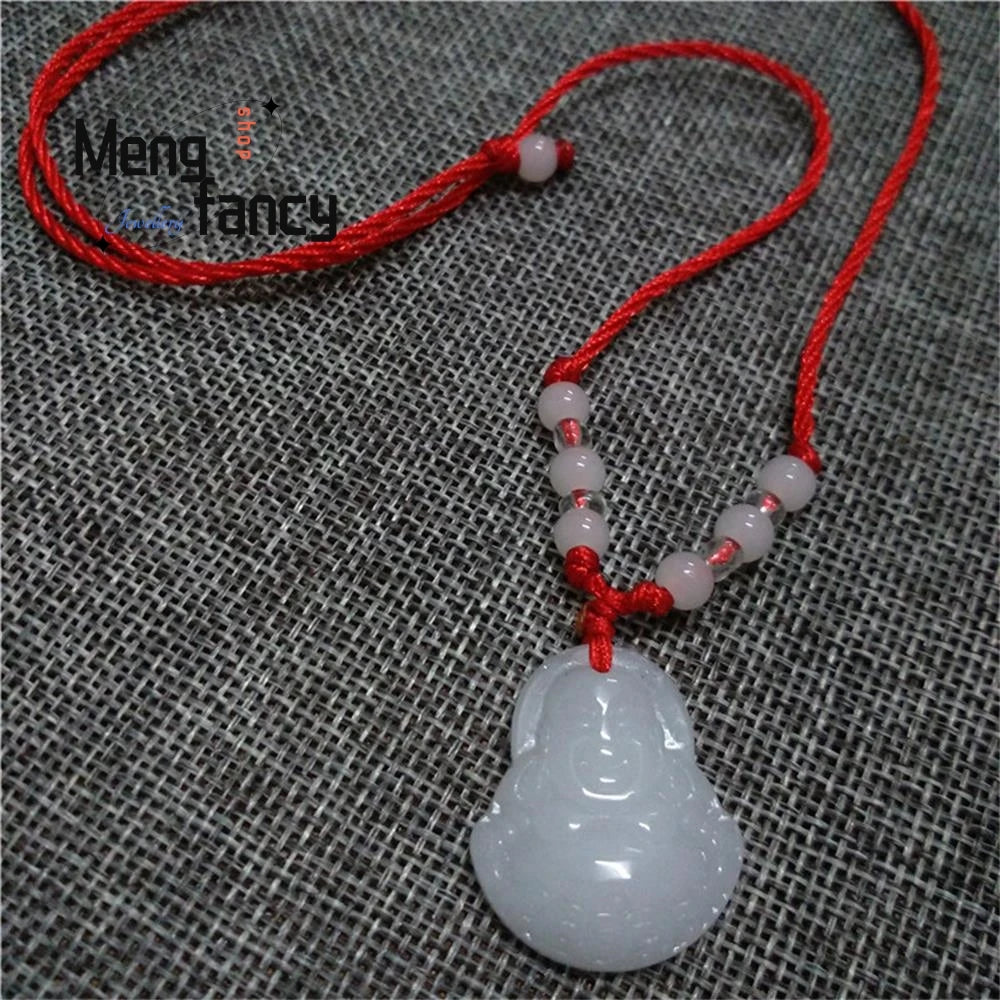Natural Hetian White Jade Guanyin Maitreya Buddha Long Life Lock Lotus Pendant Best Selling Buddhist Amulet Fashion Fine Jewelry