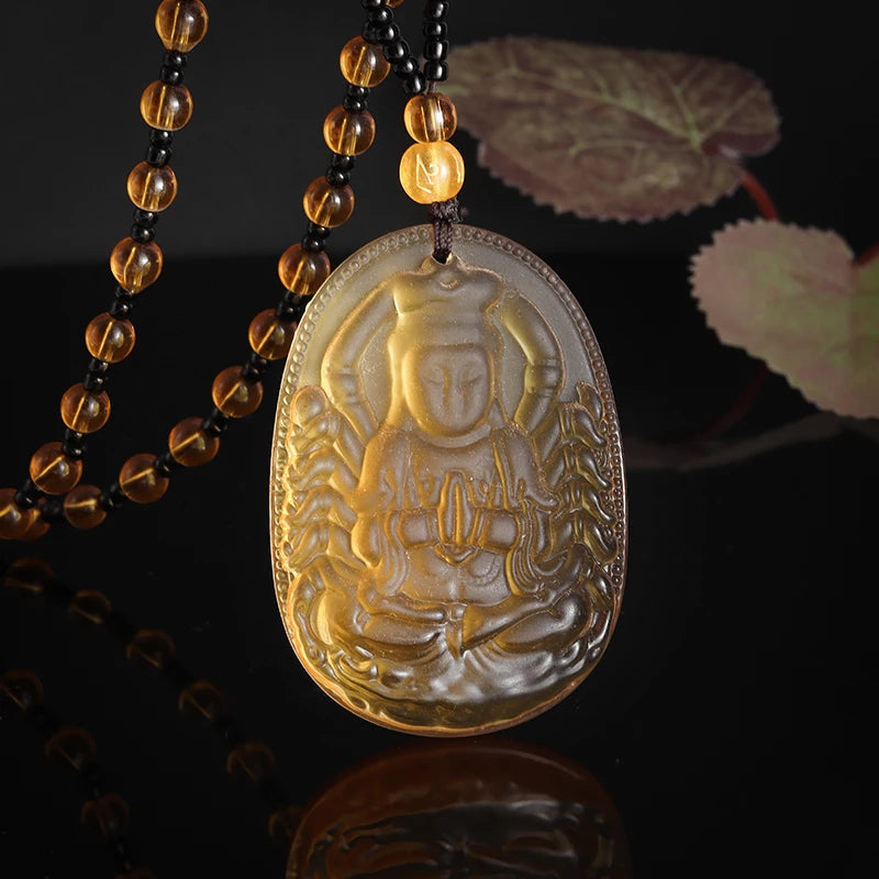 Retro Ethnic Fashion Black Dragon Obsidian Pendant Necklace Jewelry Men's Jade Maitreya Buddha Gift Amulet Jewelry