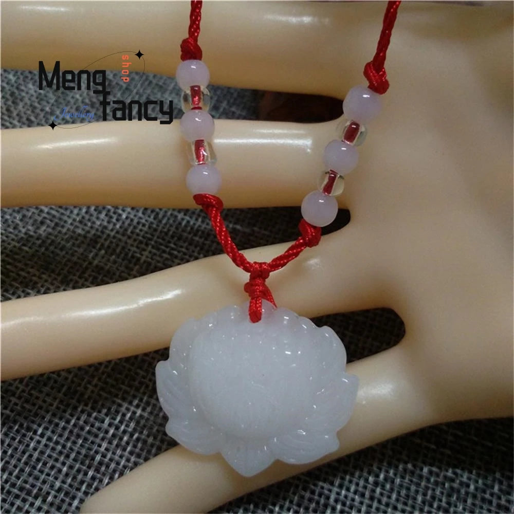 Natural Hetian White Jade Guanyin Maitreya Buddha Long Life Lock Lotus Pendant Best Selling Buddhist Amulet Fashion Fine Jewelry
