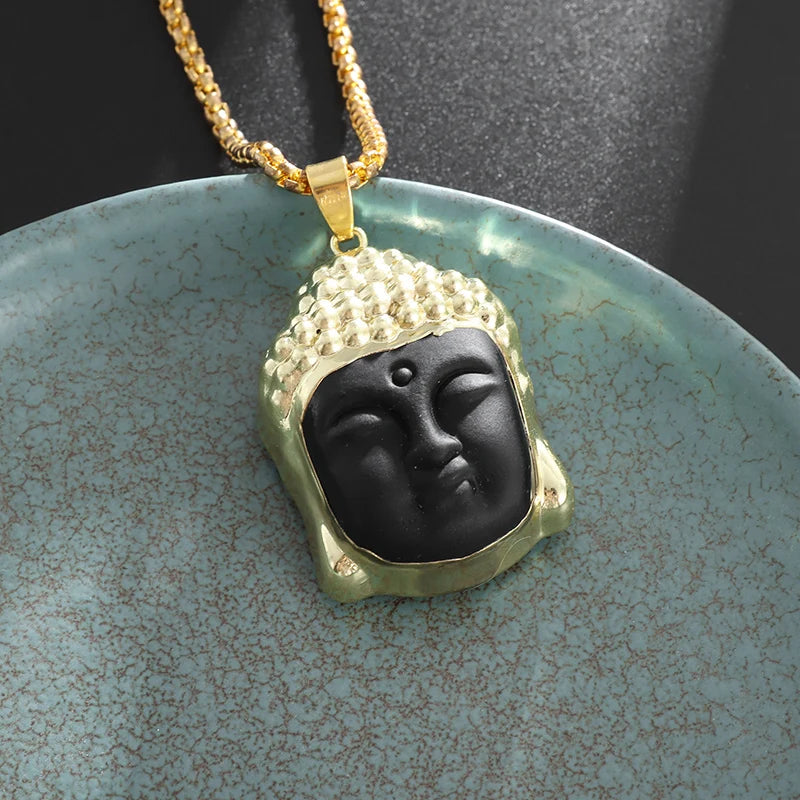 Retro Ethnic Fashion Black Dragon Obsidian Pendant Necklace Jewelry Men's Jade Maitreya Buddha Gift Amulet Jewelry