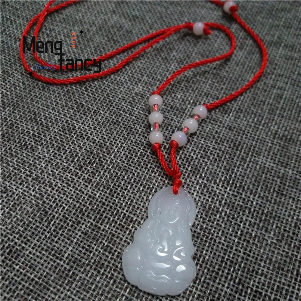 Natural Hetian White Jade Guanyin Maitreya Buddha Long Life Lock Lotus Pendant Best Selling Buddhist Amulet Fashion Fine Jewelry