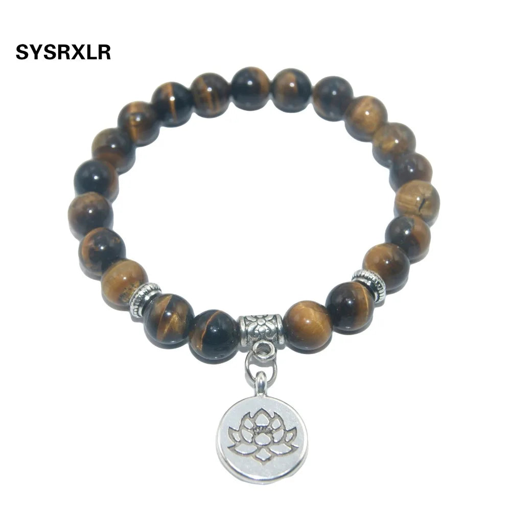 Natural Stone Lotus Buddha Beads Amethysts Agates Lapis lazuli Tiger Eye Turquoises Bracelet For Women Men Yoga bracelet Femme