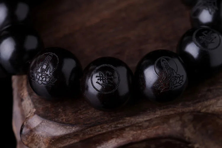 Natural Ebony 15mm 20mm Beads Buddhist Prayer Bracelets Great Sculpture Buddha Bracelet Men Women Meditation Jewelry