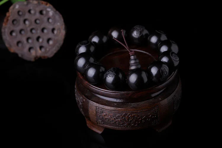 Natural Ebony 15mm 20mm Beads Buddhist Prayer Bracelets Great Sculpture Buddha Bracelet Men Women Meditation Jewelry
