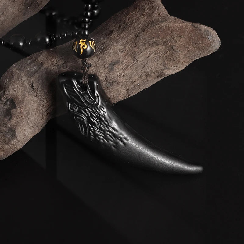 Retro Ethnic Fashion Black Dragon Obsidian Pendant Necklace Jewelry Men's Jade Maitreya Buddha Gift Amulet Jewelry