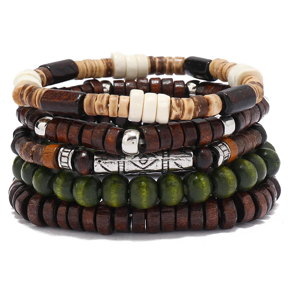 Wholesale Best-selling Multi-layer Buddha Bead Beaded Bracelets Men's Retro Style Multi-layer Elastic Thread Adjustable Wooden