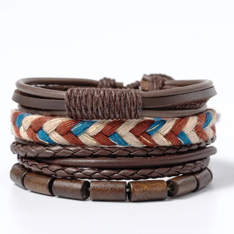 Wholesale Best-selling Multi-layer Buddha Bead Beaded Bracelets Men's Retro Style Multi-layer Elastic Thread Adjustable Wooden