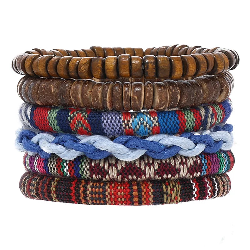 Wholesale Best-selling Multi-layer Buddha Bead Beaded Bracelets Men's Retro Style Multi-layer Elastic Thread Adjustable Wooden