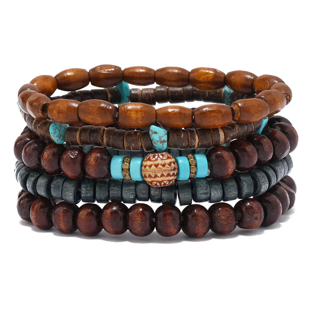 Wholesale Best-selling Multi-layer Buddha Bead Beaded Bracelets Men's Retro Style Multi-layer Elastic Thread Adjustable Wooden
