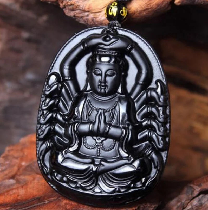 Retro Ethnic Fashion Black Dragon Obsidian Pendant Necklace Jewelry Men's Jade Maitreya Buddha Gift Amulet Jewelry
