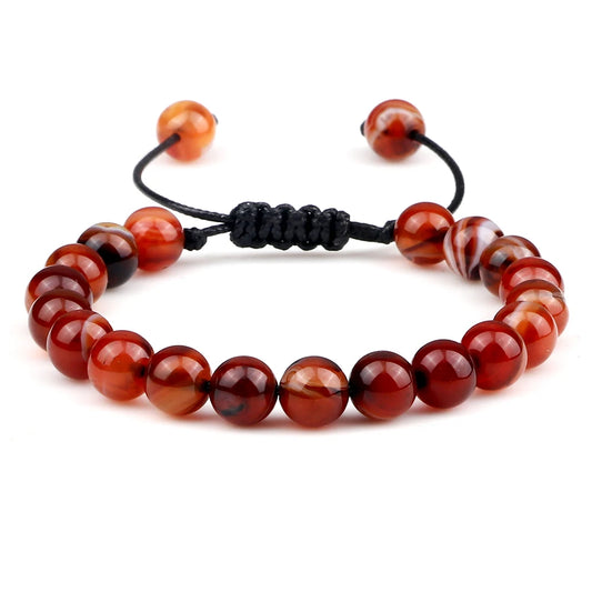 8mm Men Women Fire Agates Onyx Beads Bracelet Bangles Healing Natural Stone Chakra Prayer Charm Buddha Adjustable Jewelry Gifts