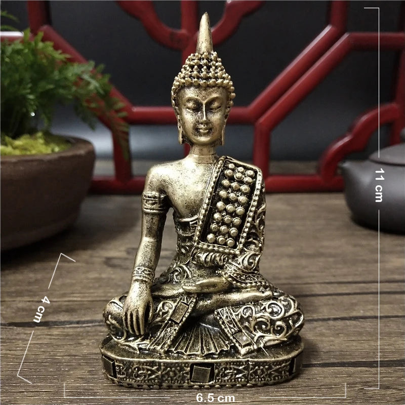 Golden Thailand Buddha Statue Home Garden Decoration Meditation Buddha Sculpture Hindu Fengshui Figurines Ornaments Crafts