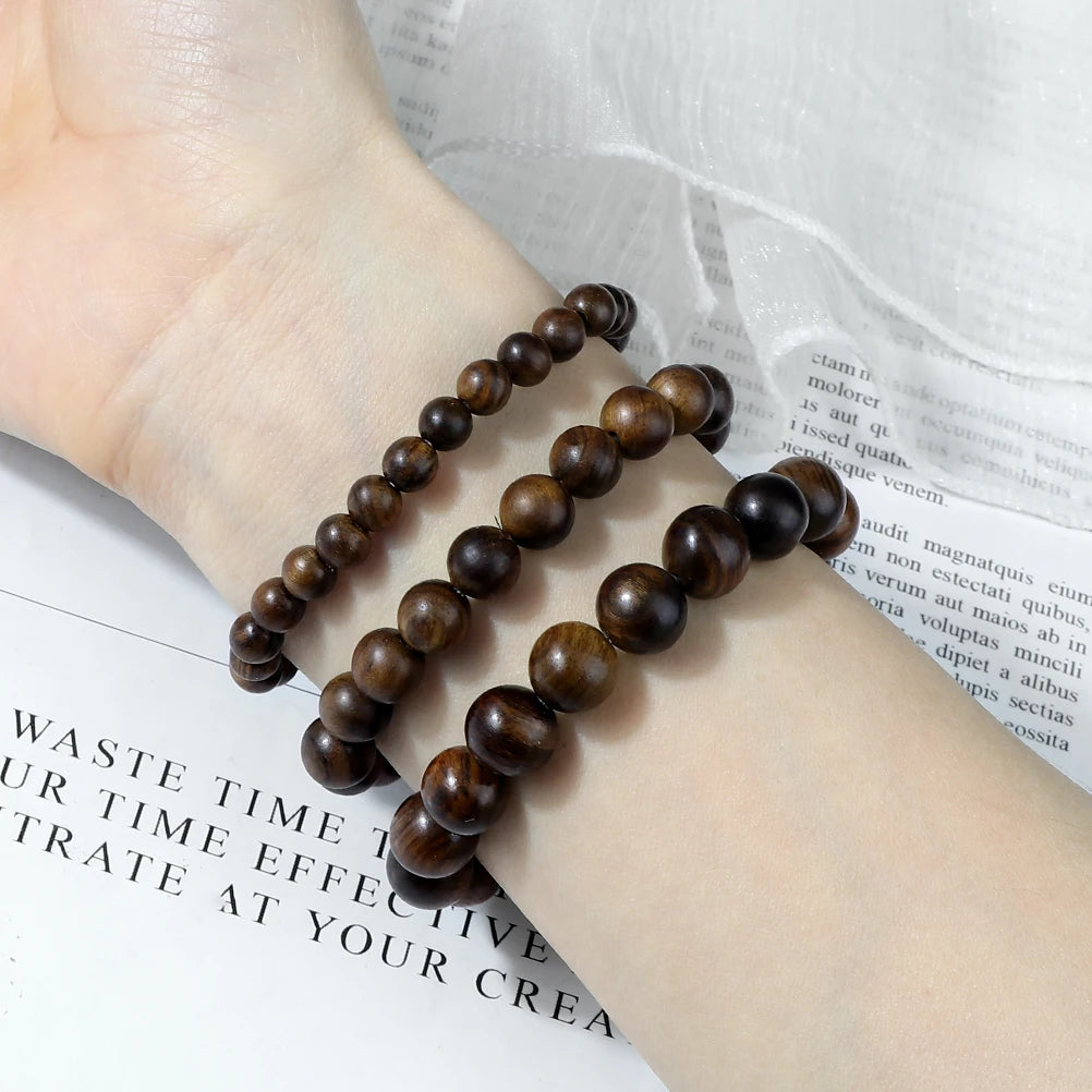 Buddha 6/8/10mm Wooden Beads Vintage Handmade Bracelets Prayer Black Rosewood Bracelet Men Women Yoga Meditation Pulsera Jewelry