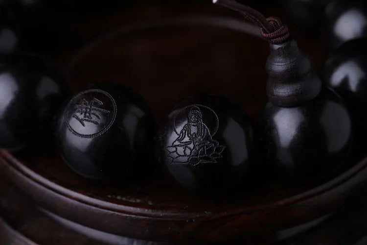 Natural Ebony 15mm 20mm Beads Buddhist Prayer Bracelets Great Sculpture Buddha Bracelet Men Women Meditation Jewelry