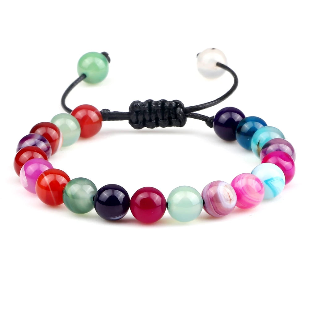 8mm Men Women Fire Agates Onyx Beads Bracelet Bangles Healing Natural Stone Chakra Prayer Charm Buddha Adjustable Jewelry Gifts