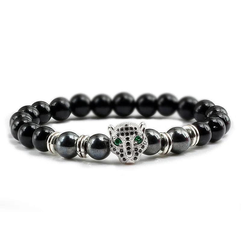 12 Style Bracelet Men Black Lava Healing Balance Beads Reiki Buddha Prayer Natural Stone Yoga Bracelet For Women Leopard Head