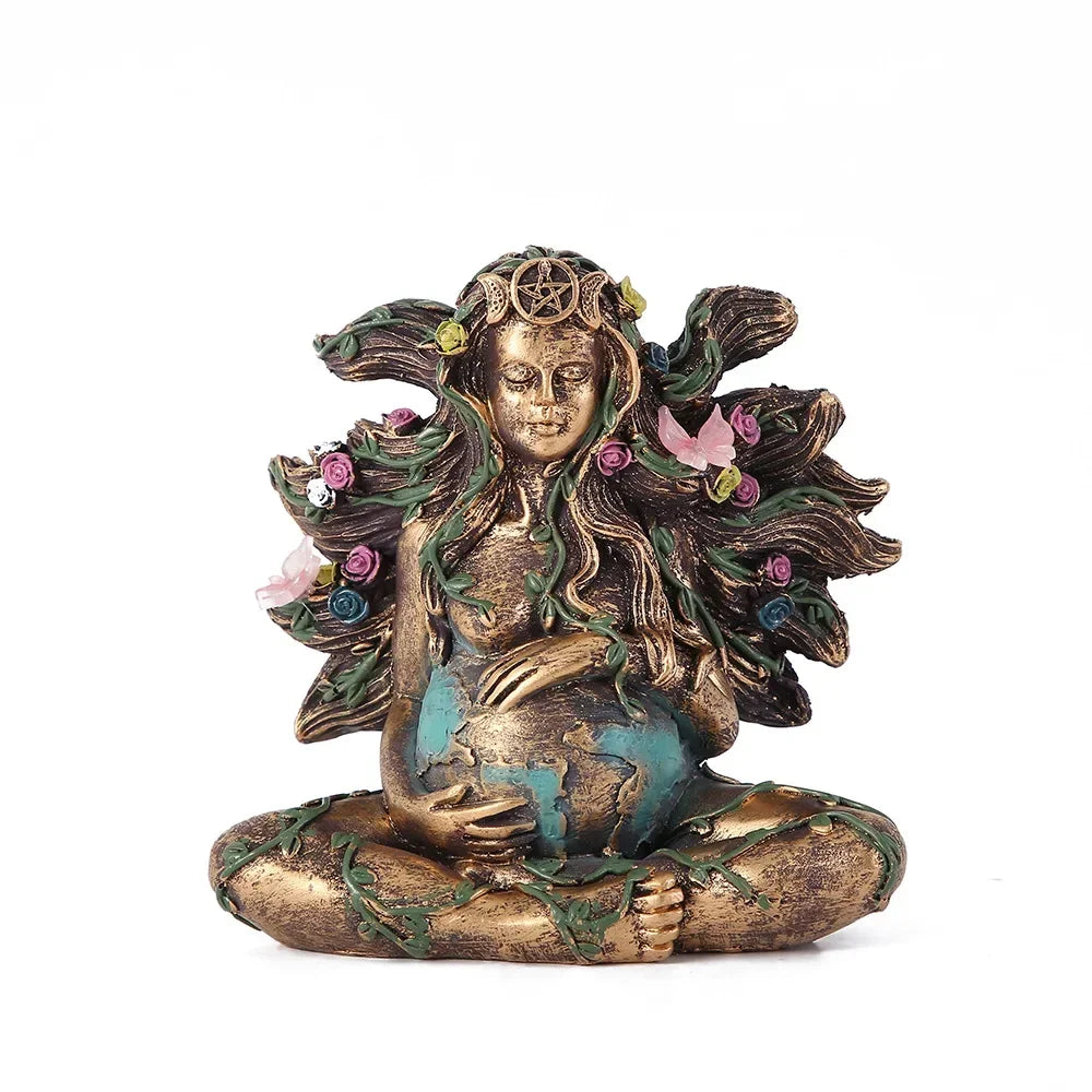 Mother Earth Statue Gaia Fairy with Butterfly Decor Mythic Buddha Figurine Goddess Healing Chakra Meditation Home Decor