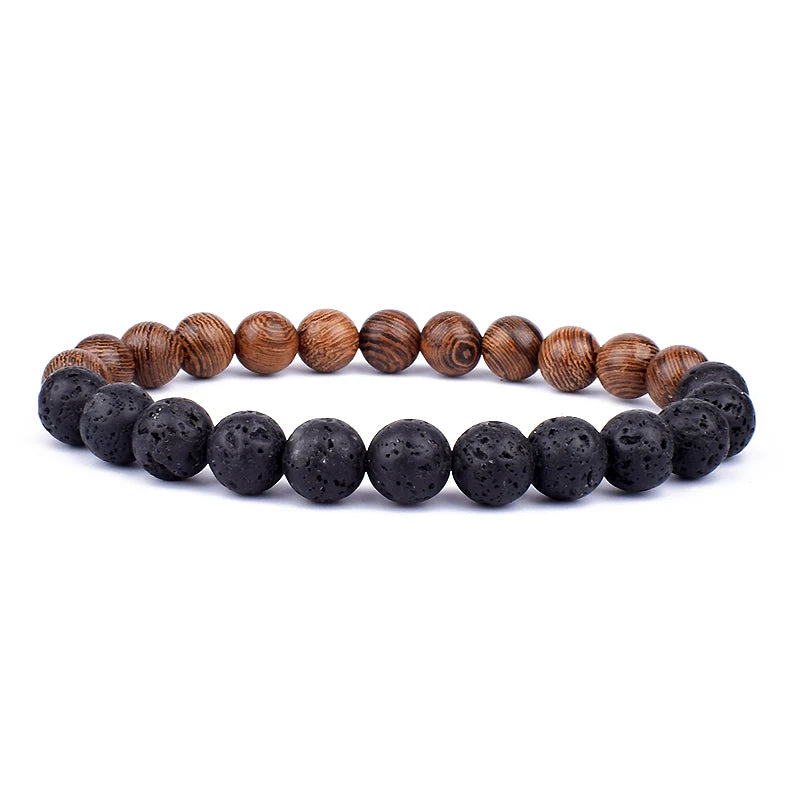 Volcanic Stone Bracelet for Men Lava Wooden 8mm Beads Bracelet Tibetan Buddha Wrist Chain Women Men Jewelry Gift New Bracelets