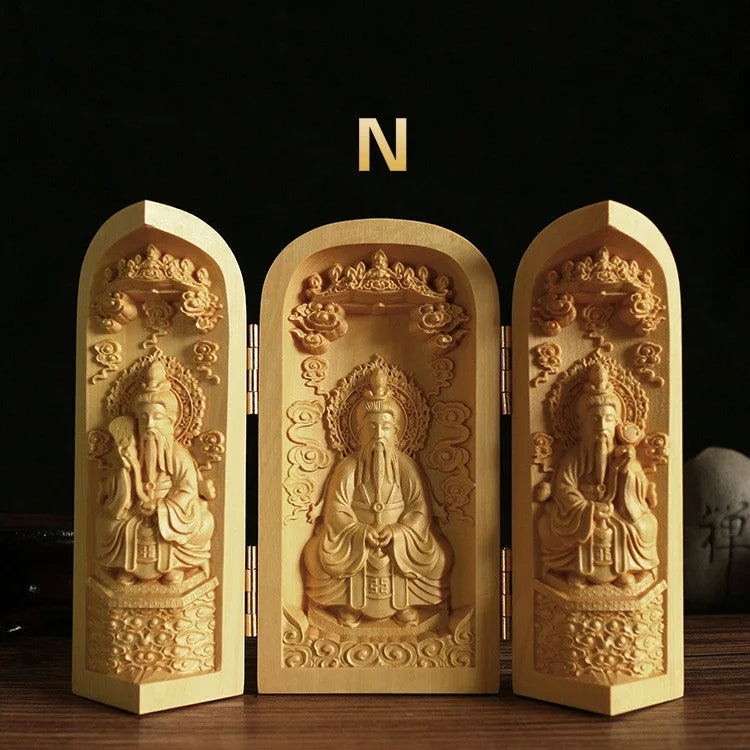 Three Saints Wooden Sculpture - Western Craftsmanship and Detail