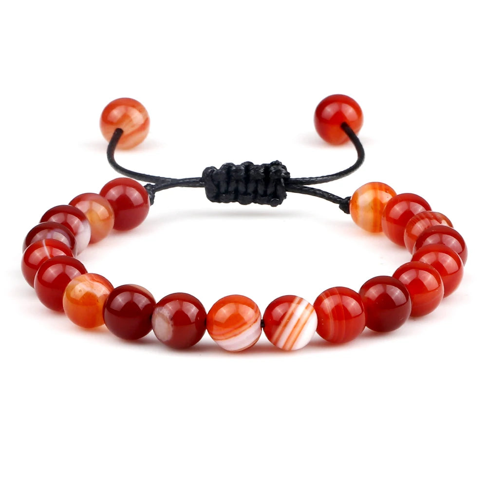 8mm Men Women Fire Agates Onyx Beads Bracelet Bangles Healing Natural Stone Chakra Prayer Charm Buddha Adjustable Jewelry Gifts