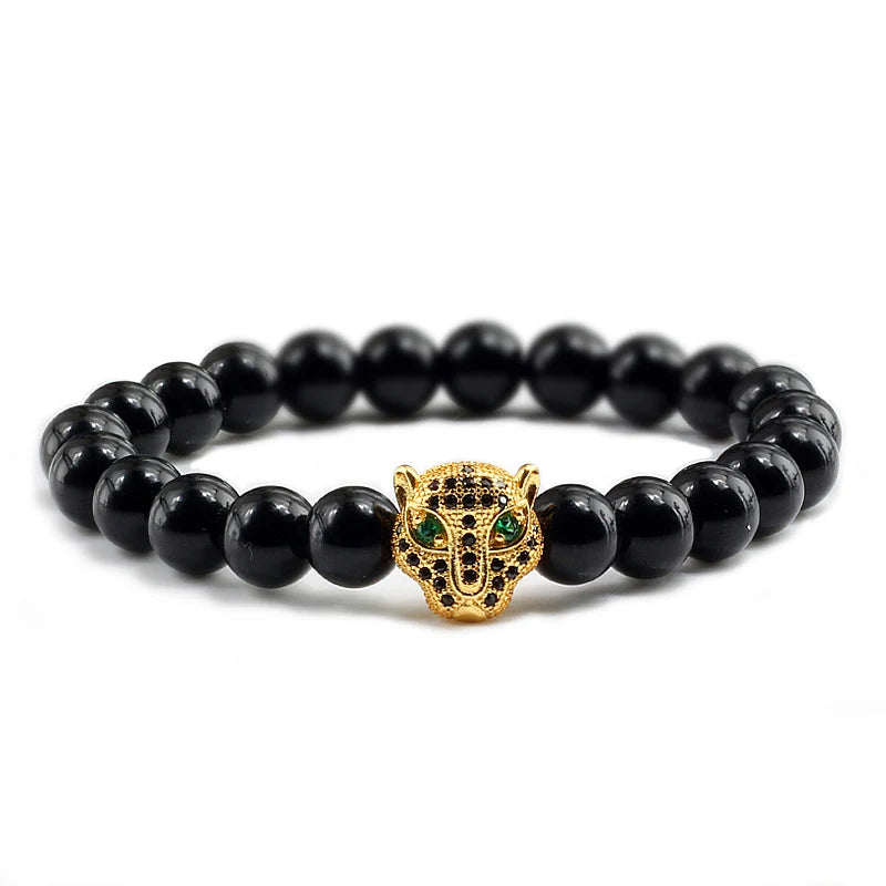 12 Style Bracelet Men Black Lava Healing Balance Beads Reiki Buddha Prayer Natural Stone Yoga Bracelet For Women Leopard Head