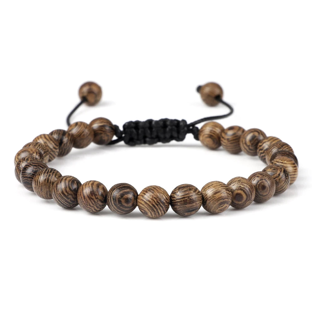 Vintage Men Bracelet 6 8 10 12mm Natural Wood Bead Tibetan Buddha Bracelet Charm Wood Beads Ethnic Tribal Wristbands Men Jewelry