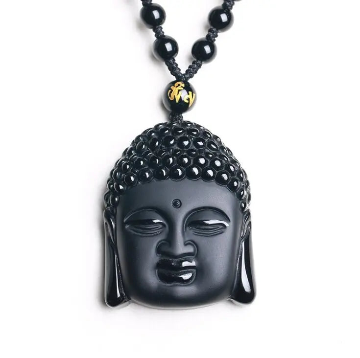 Hand-Carved Obsidian Money Buddha Necklace - Attract Prosperity and Fortune