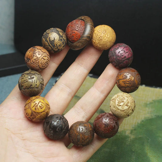 Wholesale Vietnam  Wooden Bracelets Tiger Pattern Buddha Round Beads Hand String Jewelry Men Christmas Gift