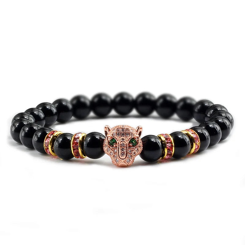 12 Style Bracelet Men Black Lava Healing Balance Beads Reiki Buddha Prayer Natural Stone Yoga Bracelet For Women Leopard Head