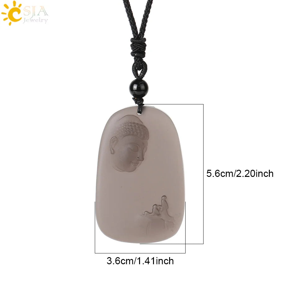 Obsidian Natural Stone Necklace - Wolf Buddha Sculpture for Strength