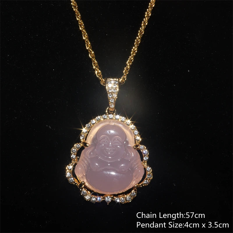 Hip Hop Shiny Natural Stone Maitreya Pendant Buddha Statue Necklace for Men Women Buddhist Amulets Jewelry Gifts