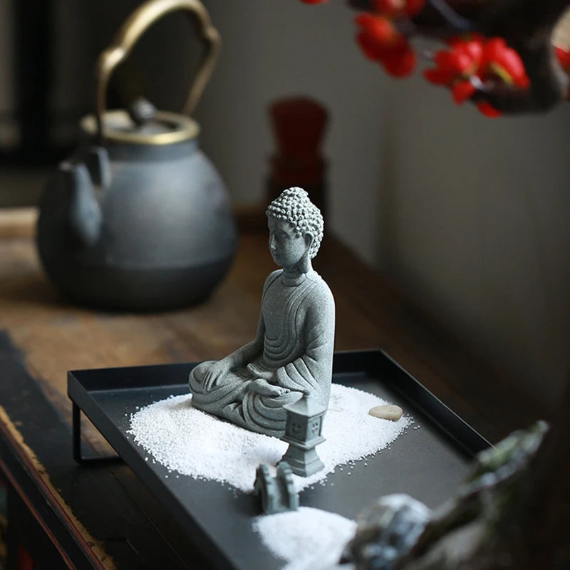 Little Buddhist Monks Tibetan Buddhism Figurines Buddha Stone Statue Garden Car Ornament Meditation Home Aquarium Decoration