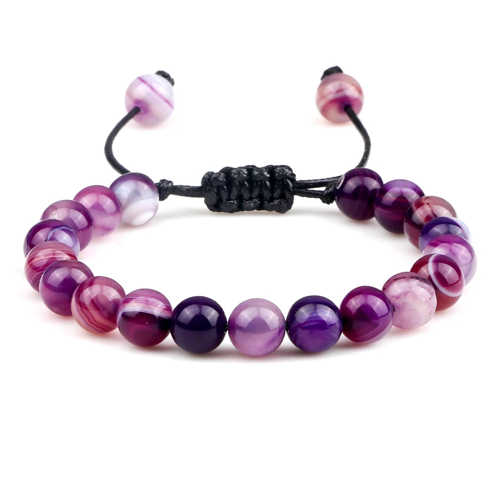 8mm Men Women Fire Agates Onyx Beads Bracelet Bangles Healing Natural Stone Chakra Prayer Charm Buddha Adjustable Jewelry Gifts