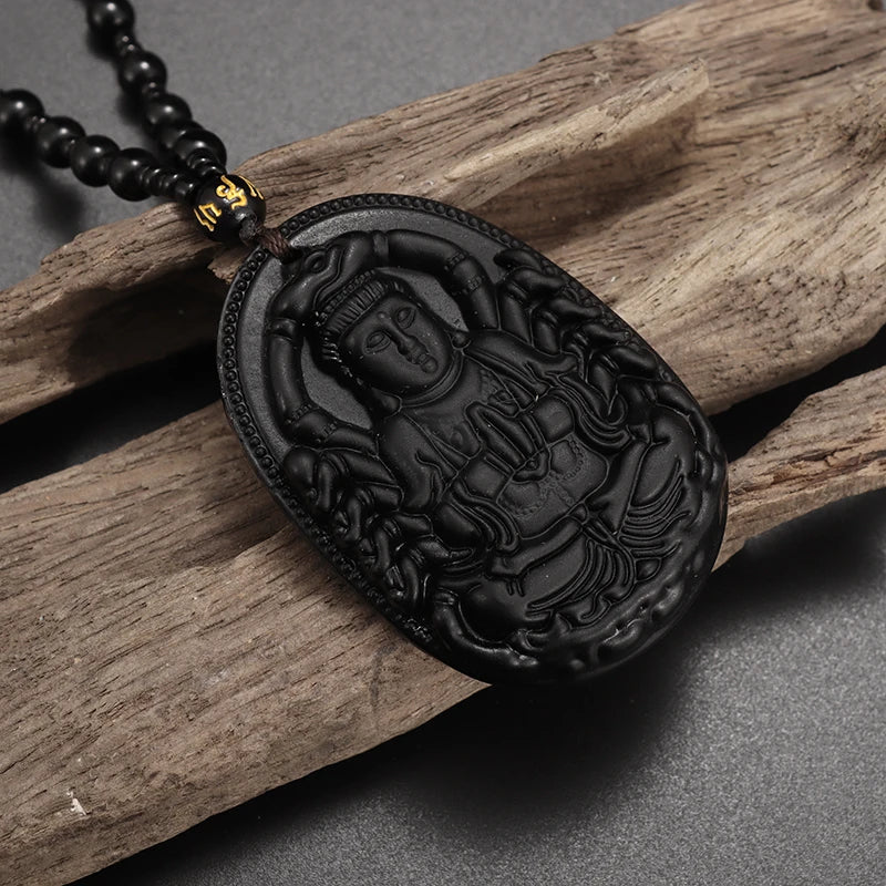 Hand-Carved Obsidian Money Buddha Necklace - Attract Prosperity and Fortune