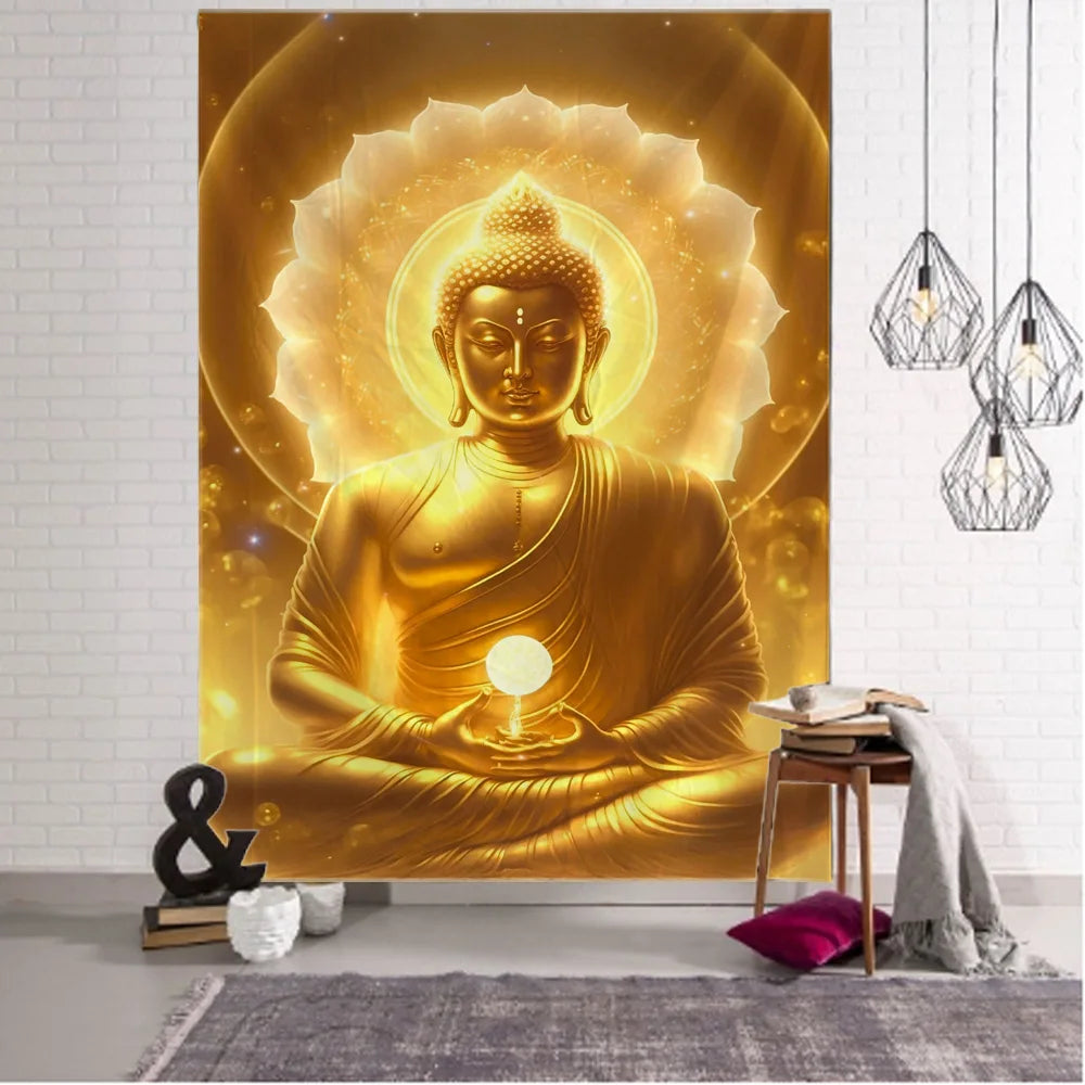 Indian Buddha statue tapestry wall hanging lotus meditation mandala wallpaper home living room bedroom studio wall decoration