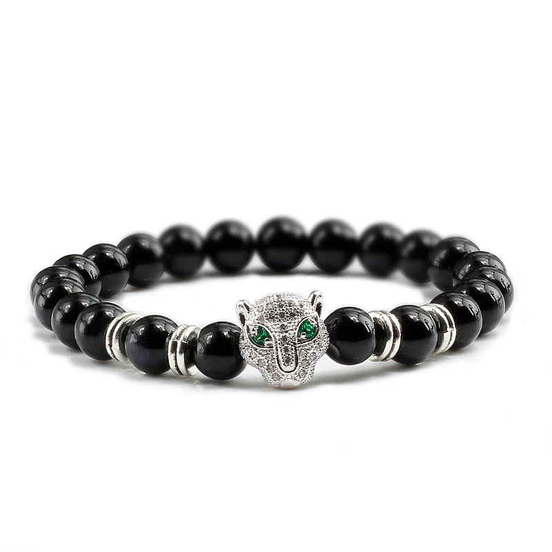 12 Style Bracelet Men Black Lava Healing Balance Beads Reiki Buddha Prayer Natural Stone Yoga Bracelet For Women Leopard Head